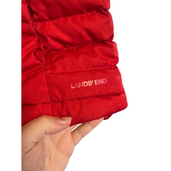 Lands End Womens Red Down Puffer Vest Size M Zipper Closure Lightweight Warm - Picture 2 of 6